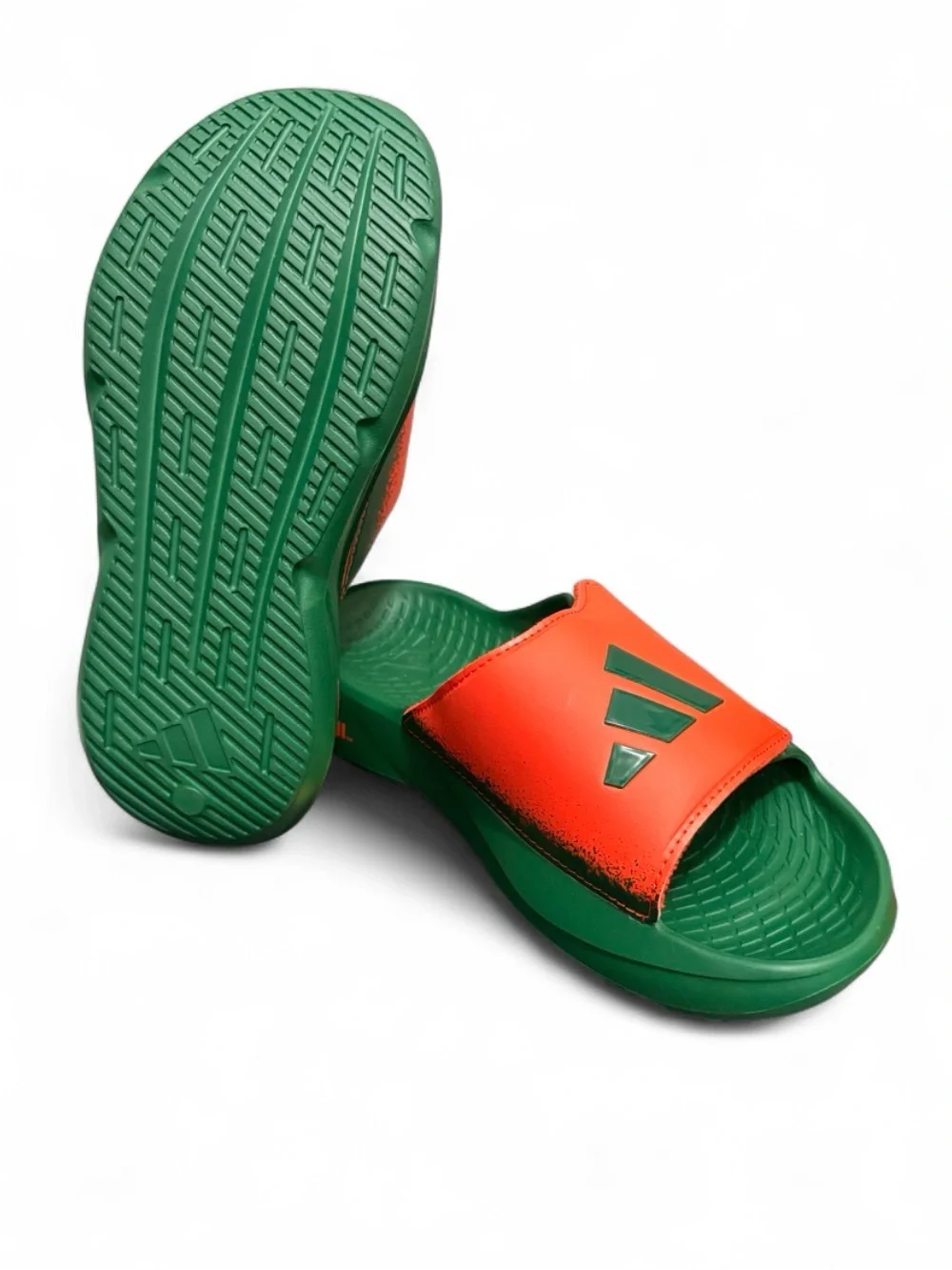 adidas Green & Orange Youth Slide Sandals with U and adidas Logos